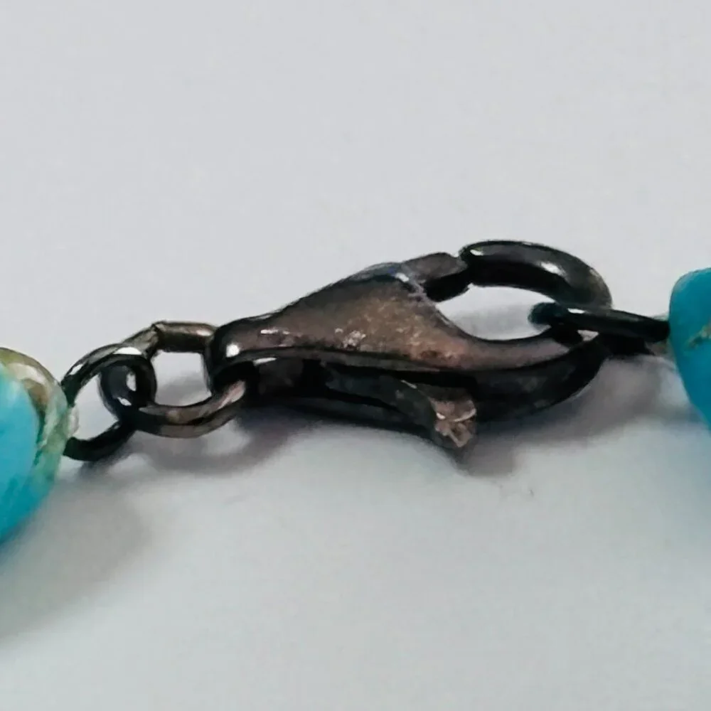 Turquoise Nugget Bead Bracelet Silver Tone Clasp Southwestern Boho - Picture 5 of 7
